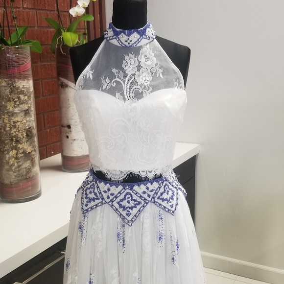 Sherri Hill 50997 Two Piece Ivory/Royal - Picture 5 of 10